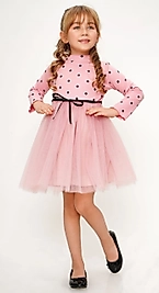 Minik Puanlı Tüllü Pembe Çocuk Elbise ABY810