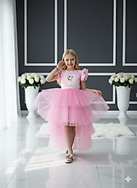 Elsa Pembe Katkat Kuyruklu Tarz Çocuk Abiye ABY745