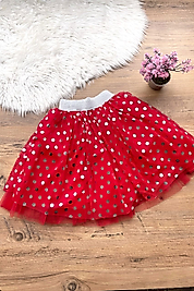 Kız Çocuk Pırıltılı Kırmızı tütülü Etek
