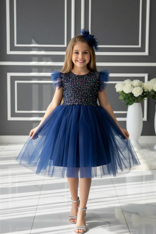 Pullu Tüllü Lacivert Çocuk Abiyesi ABY955