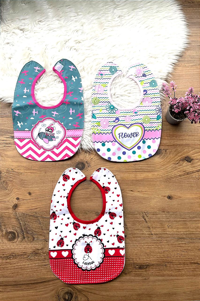 Kız bebek 3 lü Mama önlüğü su geçirmez pamuklu