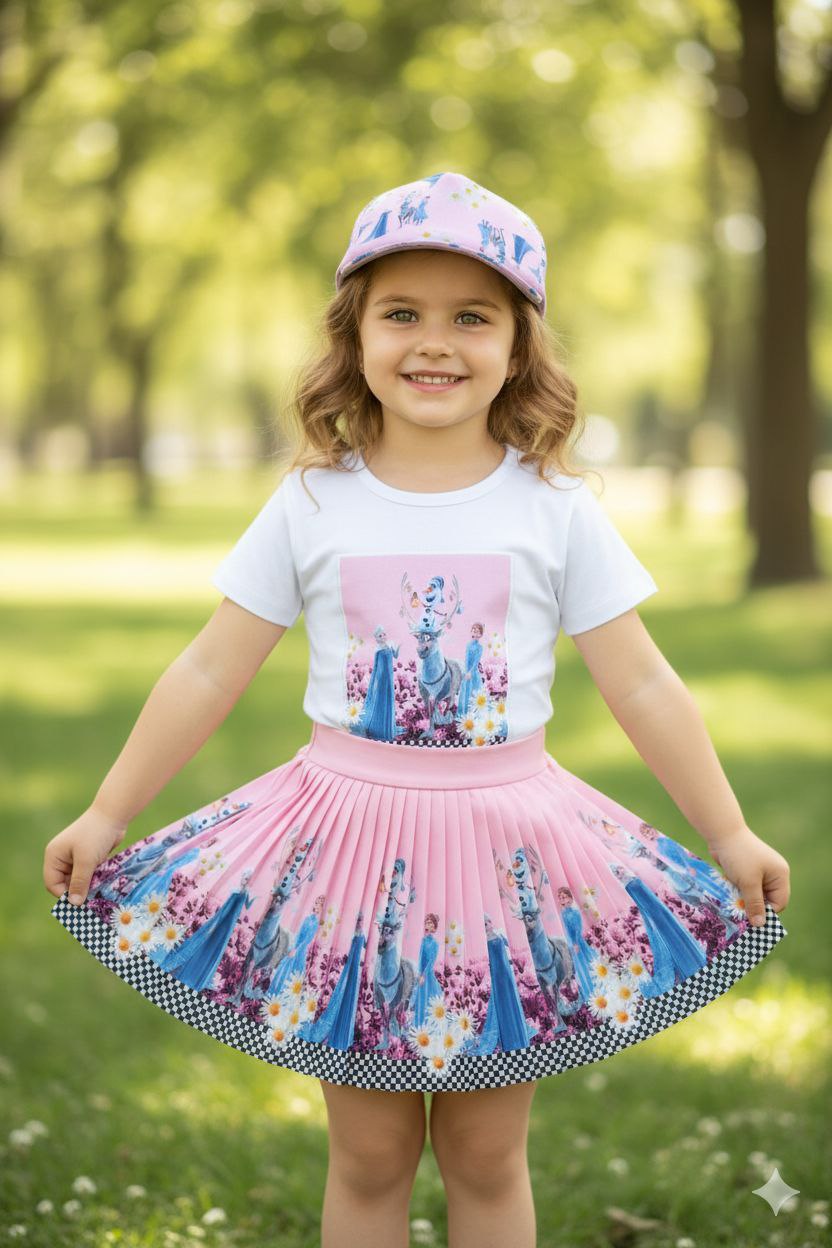 Elsa Pembe Şapkalı Etekli  Bayramlık Çocuk Takım ABY157